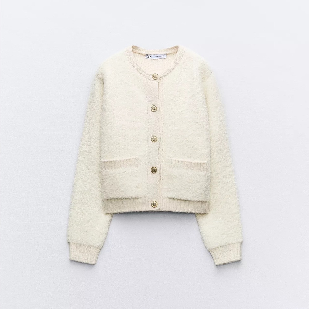 Zara Cream Button-Up Cardigan